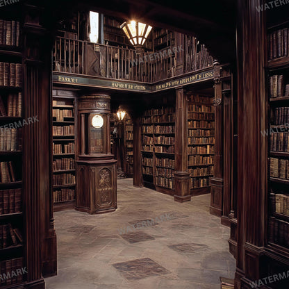 Wizard School Library 7 Photography Backdrops - Magical, Vintage Bookcases, Dark Academia, Enchanted Study Spaces