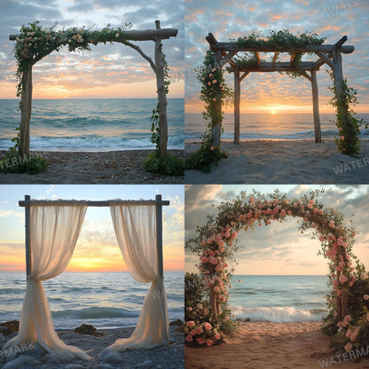 Stunning Beach Wedding Backdrops | Ocean-Themed Ceremony Arches for Seaside Weddings - Floral Arch Backgrounds - Maternity Backdrops