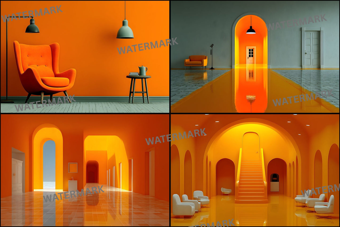 Orange Photography Backdrop, Solid Color Photo Background, Digital Download for Portrait, Vibrant Room Scene
