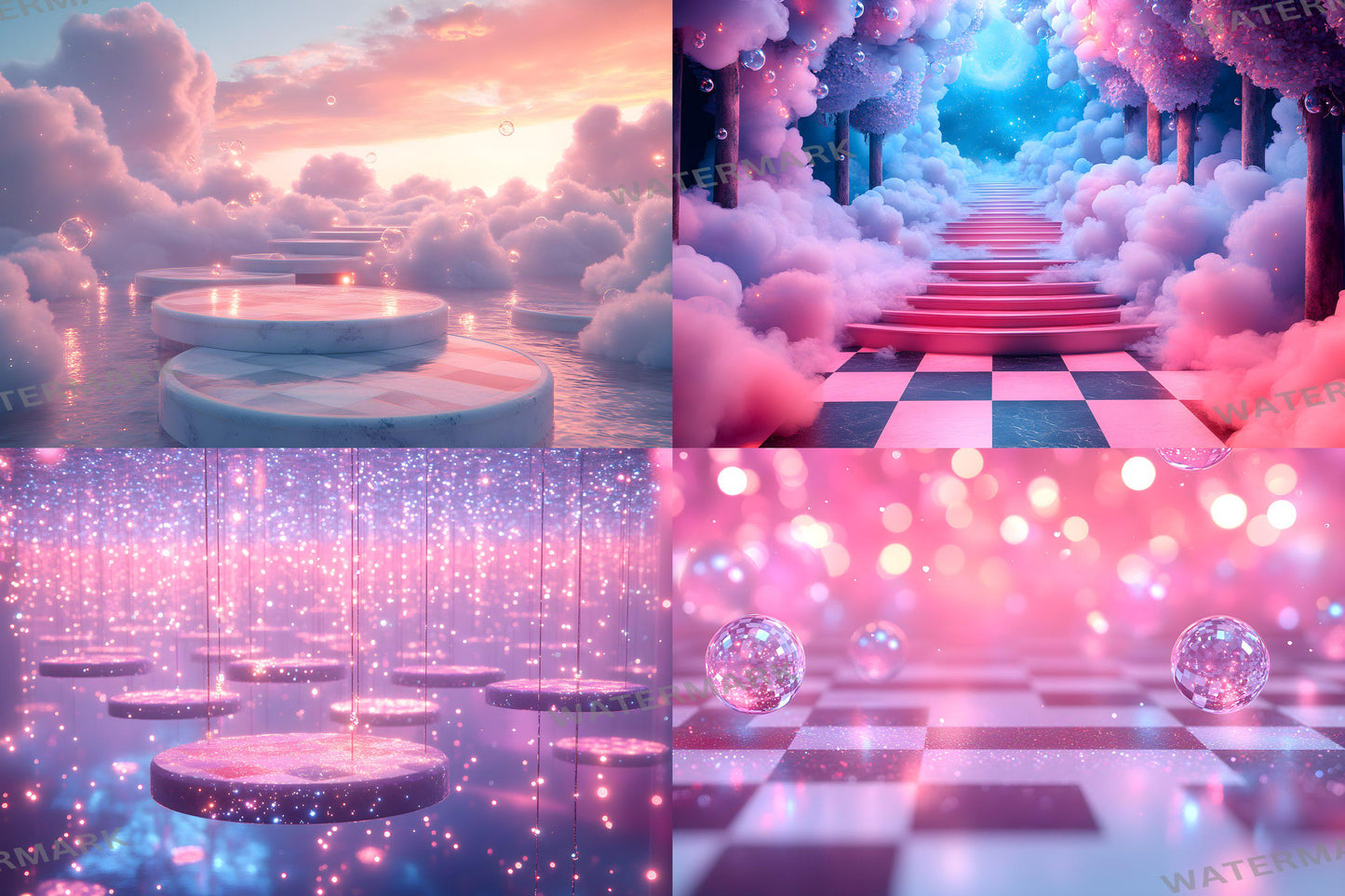 Wonderland Checkers Digital Backdrop Bundle - Surreal Fantasy Backgrounds with Checkerboard Floors for Whimsical Photoshop Composites Craft
