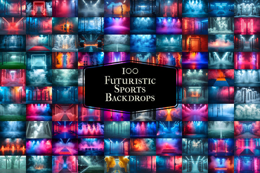 Neon Sports Photography Backdrop Bundle ��������� Digital Backgrounds - Colorful Neon Lights - Smoke Background - Futuristic, Modern Backdrops