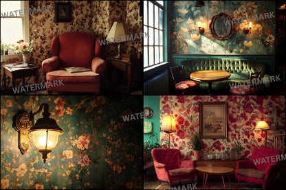 Vintage Wallpaper Room Digital Backdrop, Photography Backgrounds, Antique Interior Photo Prop, Elegant Scene Setter, High-Res Images
