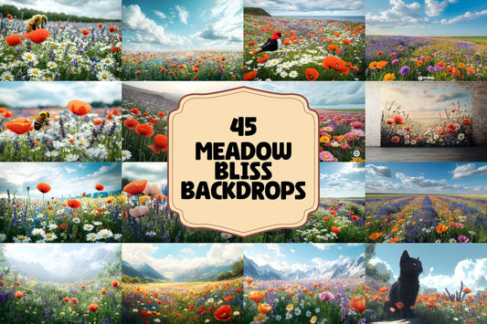 Meadow Bliss Backdrops - Stunning Wildflower Fields Landscape Photography Backgrounds - Floral Backdrops - Wedding, Maternity Backdrop