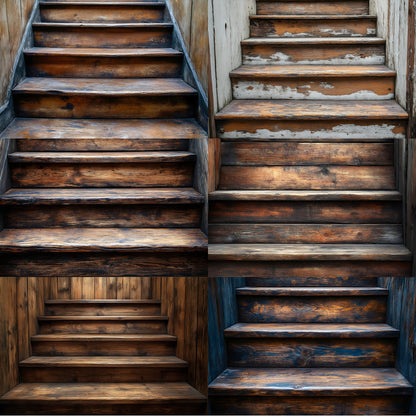 Rustic Wooden Stairs Digital Backdrop, Vintage Photography Background for Portrait Landscape, Fine Art Photography