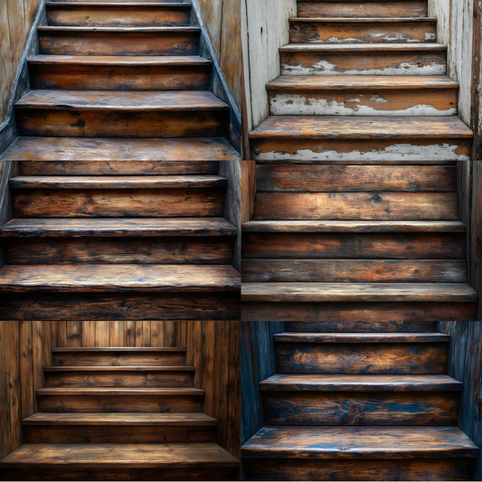 Rustic Wooden Stairs Digital Backdrop, Vintage Photography Background for Portrait Landscape, Fine Art Photography