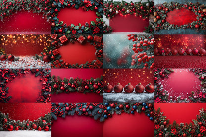 Festive Red Christmas Digital Backdrops - Holiday Junk Journal & Scrapbook Papers - Xmas Textured Backgrounds - Printable Digital Art