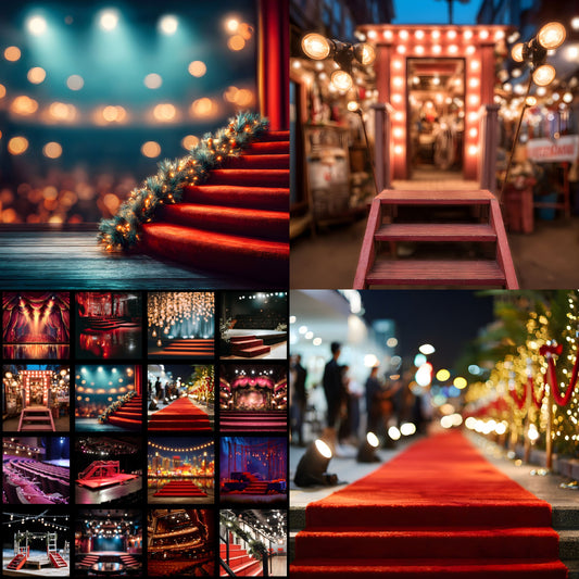 Theater Stage Digital Backdrop, Red Stairs Spotlight Background for Photography, Square Image for Theater Productions, Performace Arts Digital Download