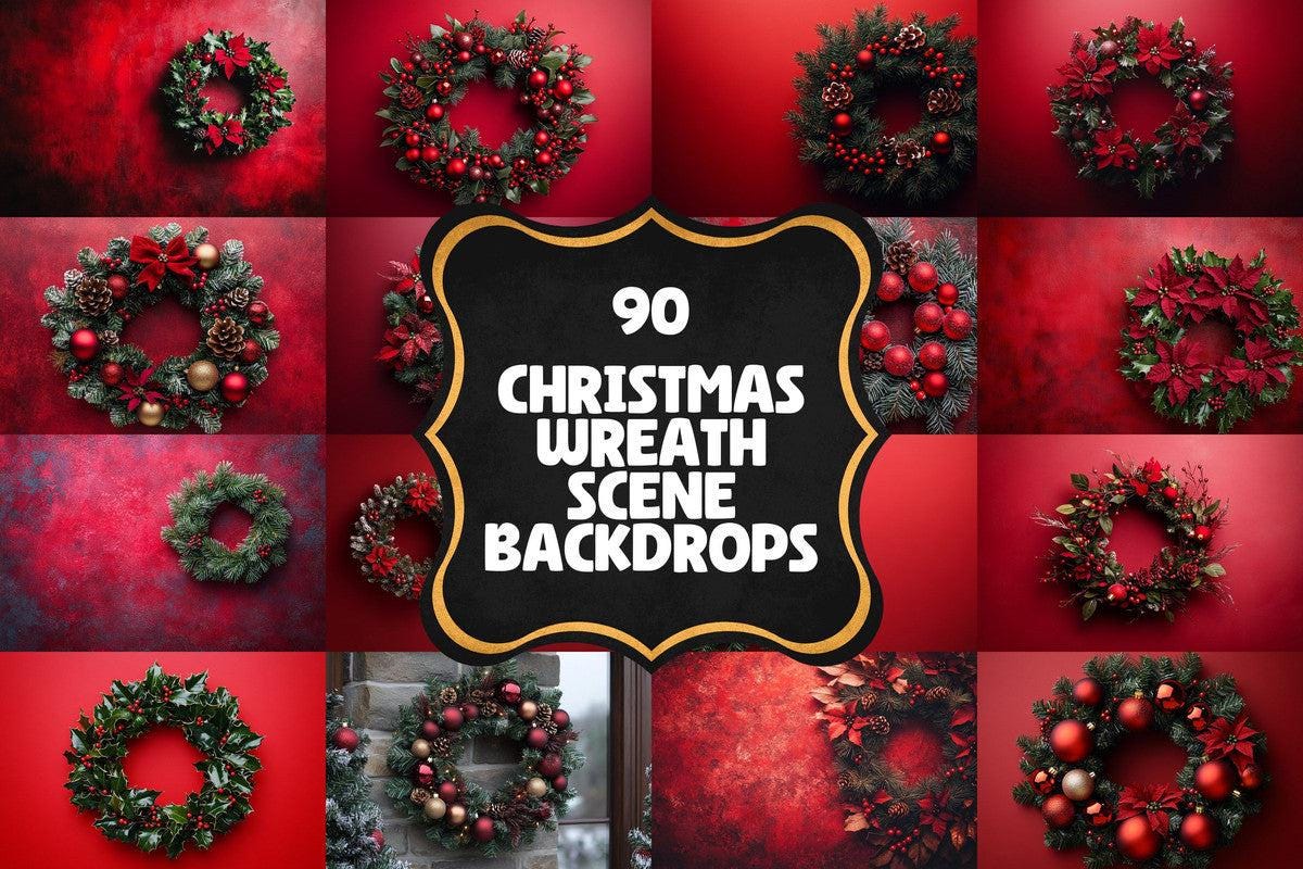 Christmas Wreath Scene Backdrops - Festive Holiday Photo Overlays for Digital Artists  Photographers 00x00px PNGs Commercial Use