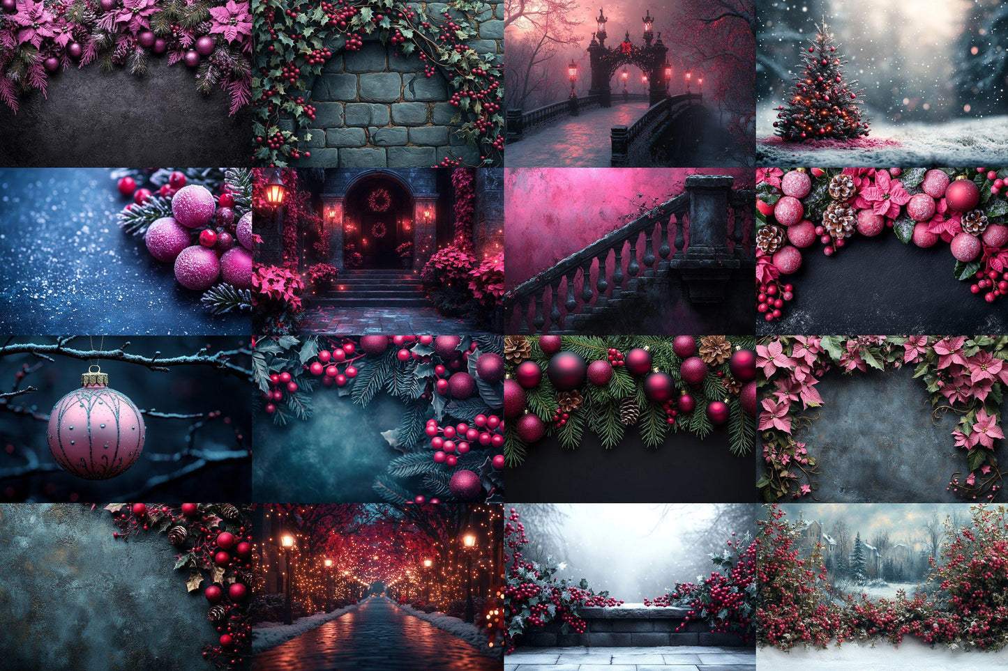 Black Gothic Christmas Digital Backdrop - Dark Photography Background - Photoshop Overlays - Gothic Christmas Backdrops
