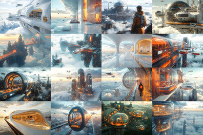 Futuristic Transit Hub Backdrops, Digital Sci-Fi Backgrounds, Hi-Tec City Aesthetic, Photoshop Overlays - Futuristic City Backgrounds