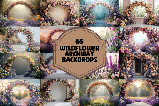 Wildflower Archway Backdrops for Photography, Romantic Floral Digital Backgrounds, Event Decor, Spring Nature-Inspired Designs