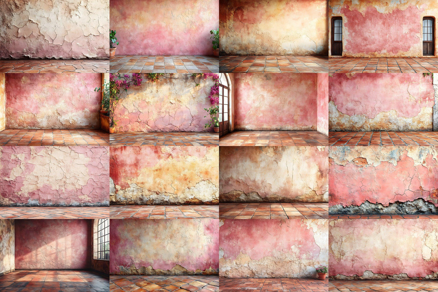 Cinnamon Blush Wall Backdrops | Textured Vintage Wall Background | Warm Rust Pink Photoshop Backdrop | Weathered Brick Digital Background