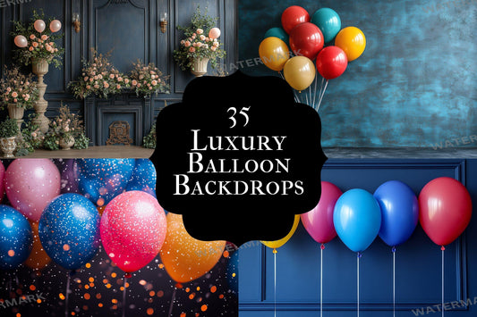 Luxury Balloon Backdrop: 3PNGs for Elegant Celebration Party Decor, Festive Birthday Anniversary Photos, Gold Silver Digital Backdrops
