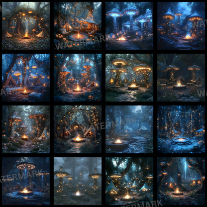 Woodland Elf Digital Backdrop Set, Fantasy Forest Backgrounds for Photography, Magical Square Images for Storytelling, Enchanted Realm Photo Overlays
