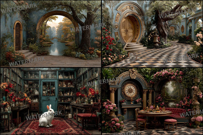 Alice in Wonderland Backdrop, Rabbit Hole Digital Background for Fantasy Photography, Storybook Theme, Photo Prop, Whimsical Party Decor