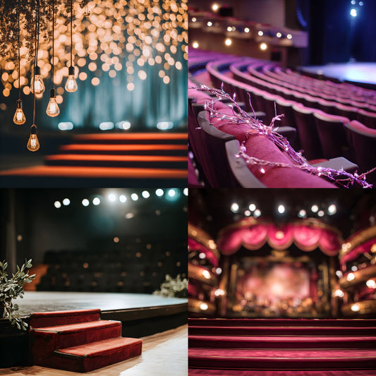 Theater Stage Digital Backdrop, Red Stairs Spotlight Background for Photography, Square Image for Theater Productions, Performace Arts Digital Download