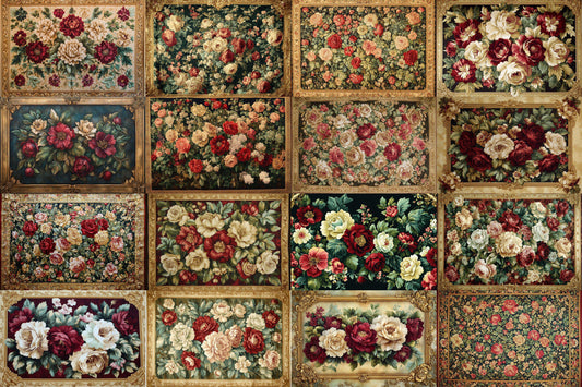 Baroque floral tapestry digital backdrops, ornate PNG overlays, vintage fabric photo backgrounds, classical photography composite scenes