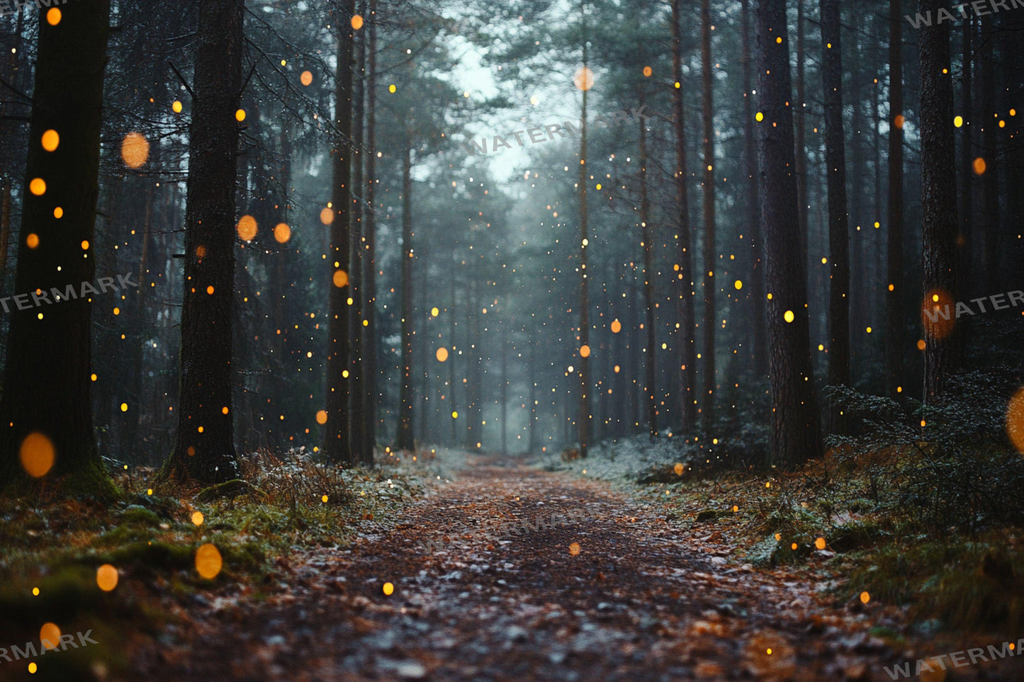 Fairy Forest digital backdrop, 16:9 ratio. Magical glowing forest with fireflies and soft light, perfect streaming background