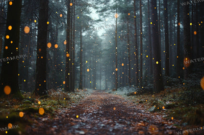 Fairy Forest digital backdrop, 16:9 ratio. Magical glowing forest with fireflies and soft light, perfect streaming background