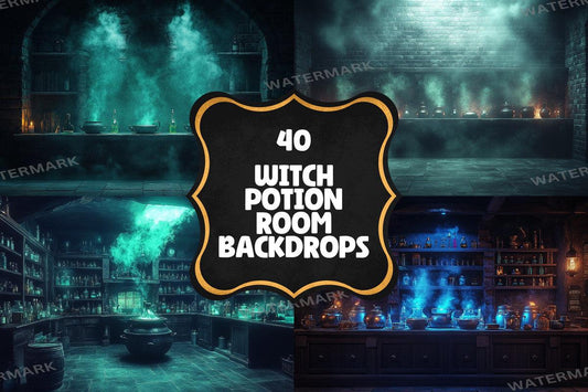 Witch Potion Room - 4High-Resolution Witchcraft Photography Backdrops for Photoshop - Unique Digital Backgrounds