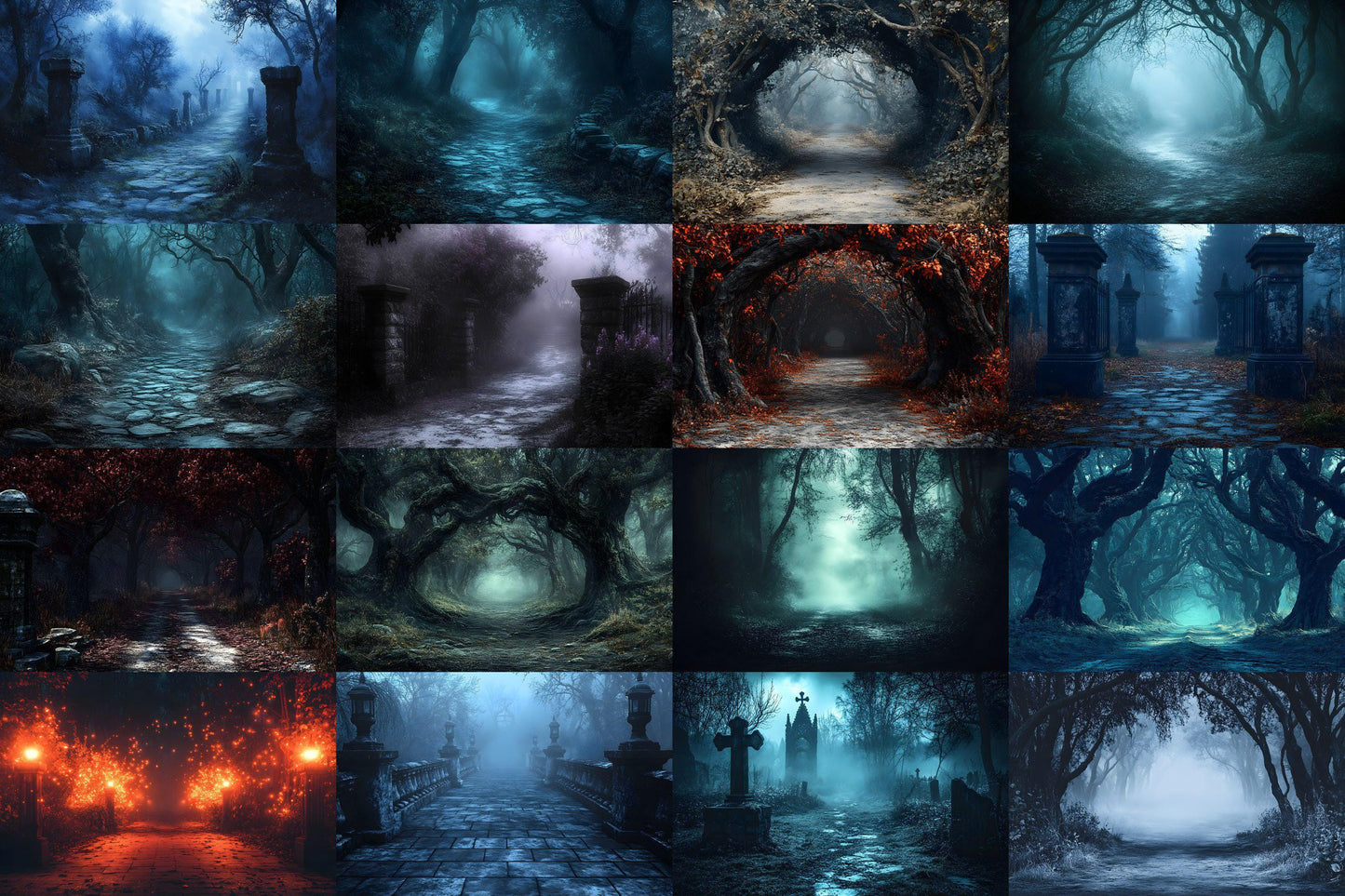 Spooky Forest Backdrops, Haunted Forest Backgrounds, Halloween Digital Scenes for Photoshop, Eerie Photography Overlays