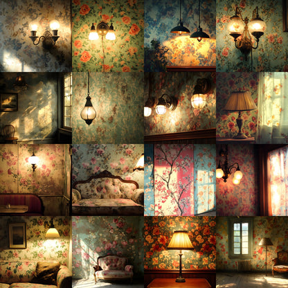 Vintage Wallpaper Room Digital Backdrop, Photography Backgrounds, Antique Interior Photo Prop, High-Res Image for Photographers