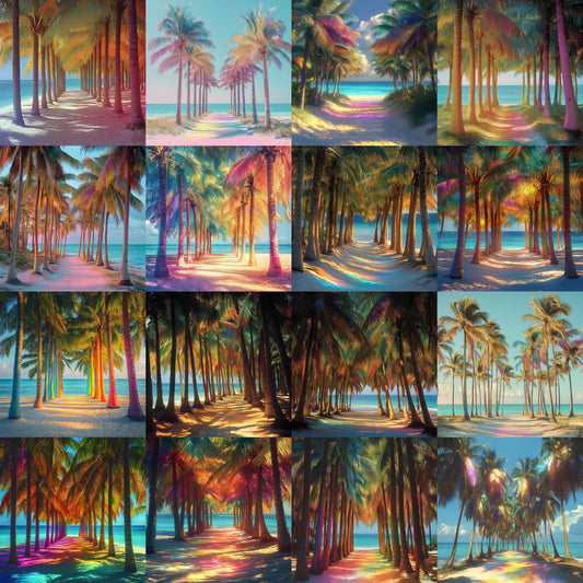 Tropical Palm Tree Beach Photography Backdrop ��������� Rainbow -Hue Colorful Beach Backdrops, Summer Parties, Vacation Photoshoots, Summer Backdrop