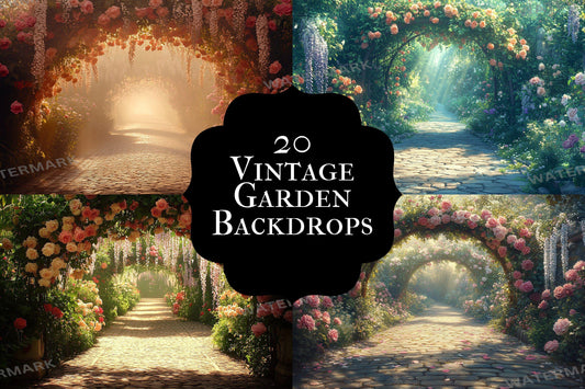 Vintage Garden Floral Backdrops ��������� Timeless Nature-Themed Photoshop Backgrounds for Photo Editing & Cottagecore-Inspired Photography