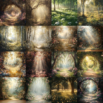 Woodland Glade Digital Backdrops - Magical Forest Photo Backdrops, Photographers, Adventure Background - Family Portrait - Forest Trees