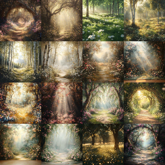 Woodland Glade Digital Backdrops - Magical Forest Photo Backdrops, Photographers, Adventure Background - Family Portrait - Forest Trees