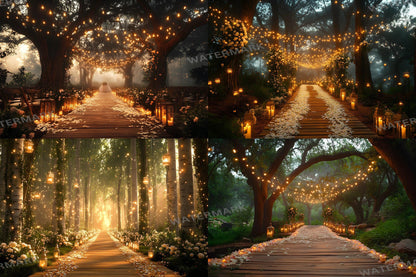 Forest Wedding Backdrops ��������� Rustic Elegance with Fairy Lights and Candlelit Paths - 3:2 Ratio - Wedding Photography - Wedding Backgrounds