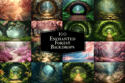 Enchanted Forest Backdrops for Photography ��������� Magical Digital Portraits Backgrounds, Magic Woodland, Lush Green Tree & Floral Backdrops