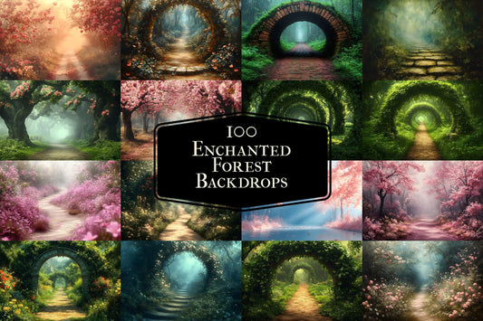 Enchanted Forest Backdrops for Photography ��������� Magical Digital Portraits Backgrounds, Magic Woodland, Lush Green Tree & Floral Backdrops