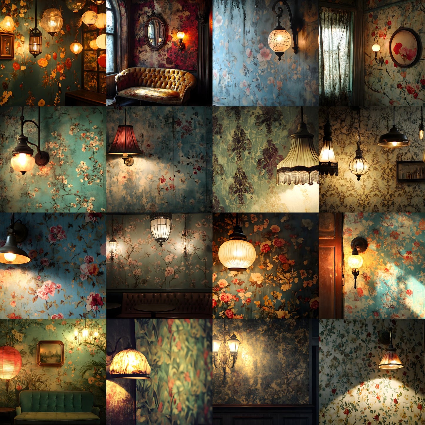 Vintage Wallpaper Room Digital Backdrop, Photography Backgrounds, Antique Interior Photo Prop, High-Res Image for Photographers