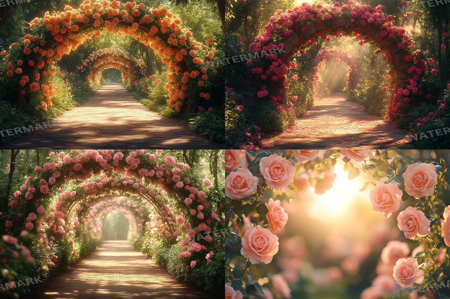 Blooming Garden Archway Backdrops, Floral Tunnel Backgrounds, Enchanted Scenes, Photography - Floral Backdrops - Fairy Backgrounds