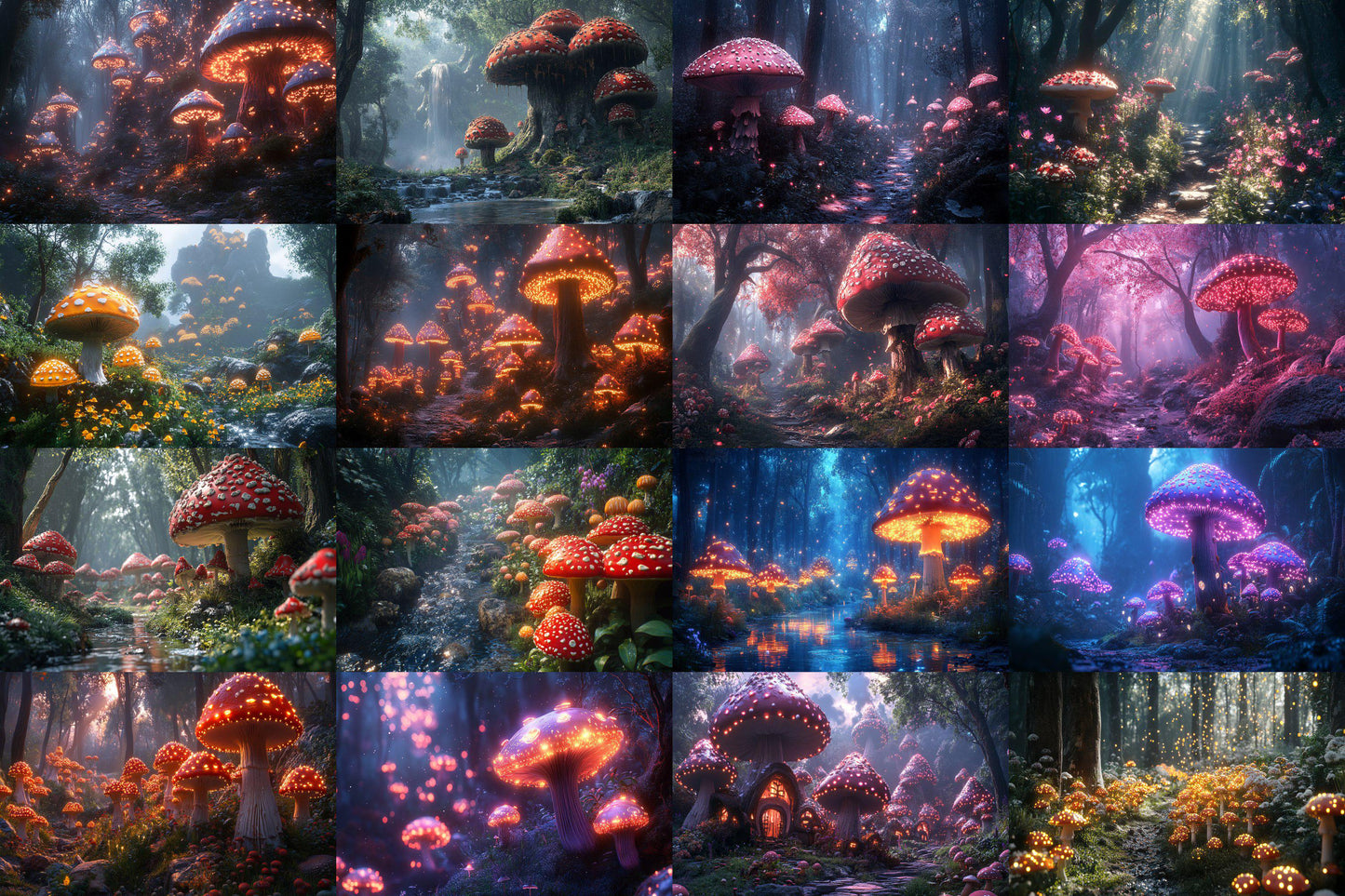 Magic Mushroom Forest Backgrounds - TV wallpaper Backgrounds, Enchanted Forest, Glowing Mushrooms, Mushroom Digital Backdrops, TV Background