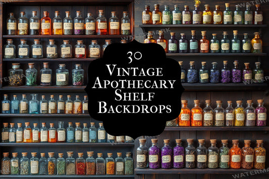Vintage Apothecary Shelf Backdrop: 3PNGs, Potion Shop Photography, Witchy Herbalist Cabinet Scenes, Steampunk Curiosity Digital Backdrops