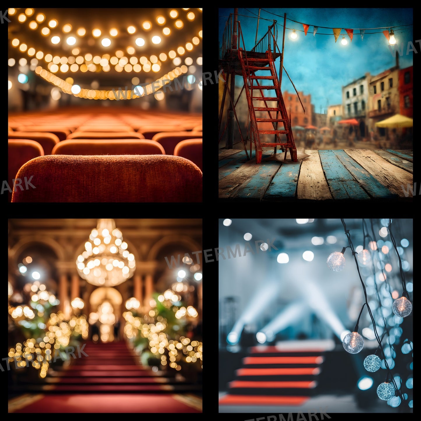 Theater Stage Digital Backdrop, Red Stairs Photography Background, Image for Dramatic Portraits, Theatrical Photo Booth Prop