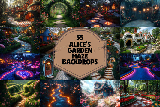 Alice���������s Garden Maze Backdrops - Fantasy Wonderland Digital Backgrounds for Photoshop and Master Overlays
