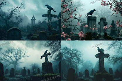 Gothic Cemetery Backdrops - 1High-Resolution PNG Designs 00x00px for Dark Gothic Aesthetic  Commercial Use - Gothic Bird Crow Backdrop
