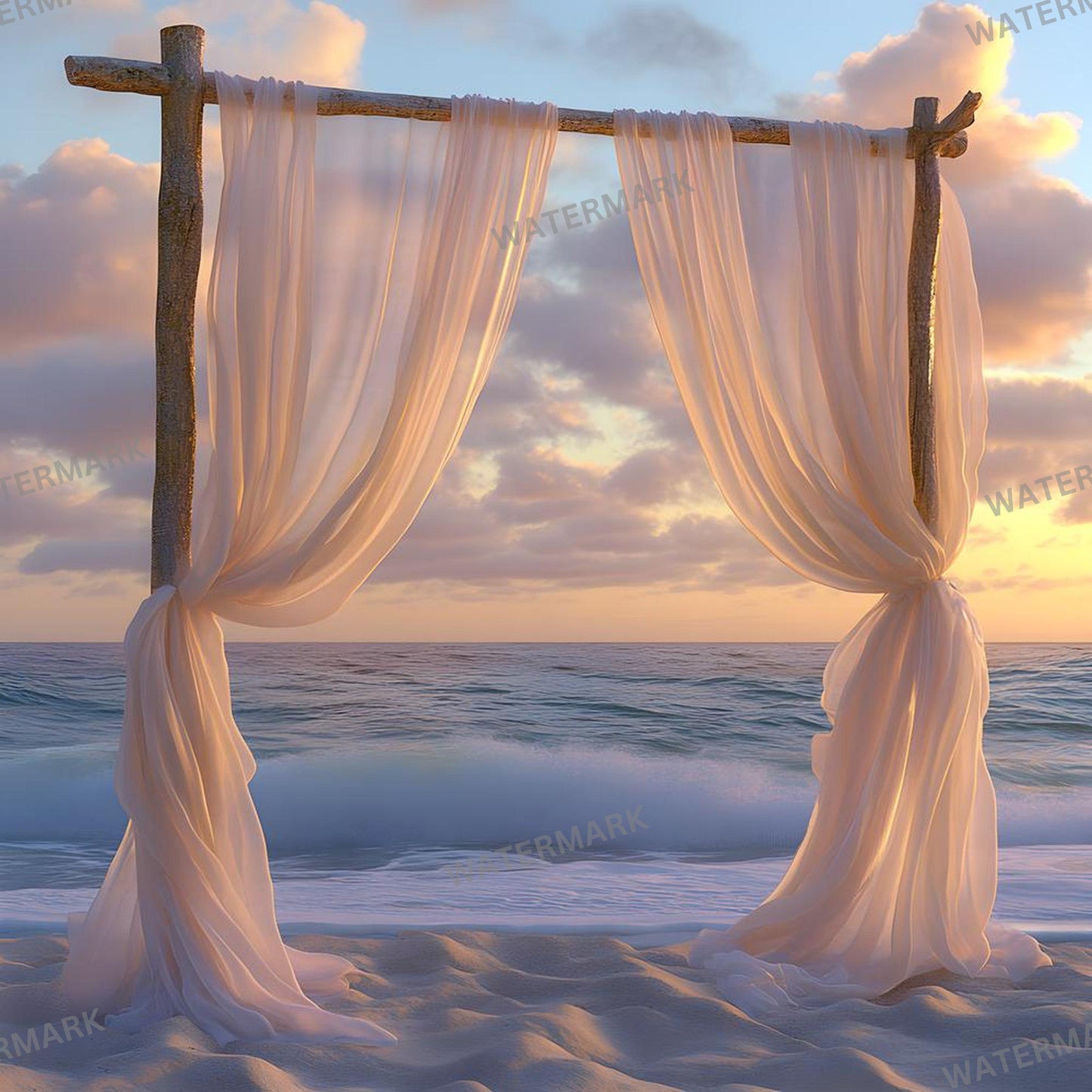 Stunning Beach Wedding Backdrops | Ocean-Themed Ceremony Arches for Seaside Weddings - Floral Arch Backgrounds - Maternity Backdrops