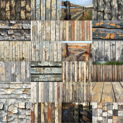 Weathered Wood Fence Digital Backdrop Set, Photography Backgrounds, Rustic Wood Photo Prop, Outdoor Scene, High-Res Images for Composites
