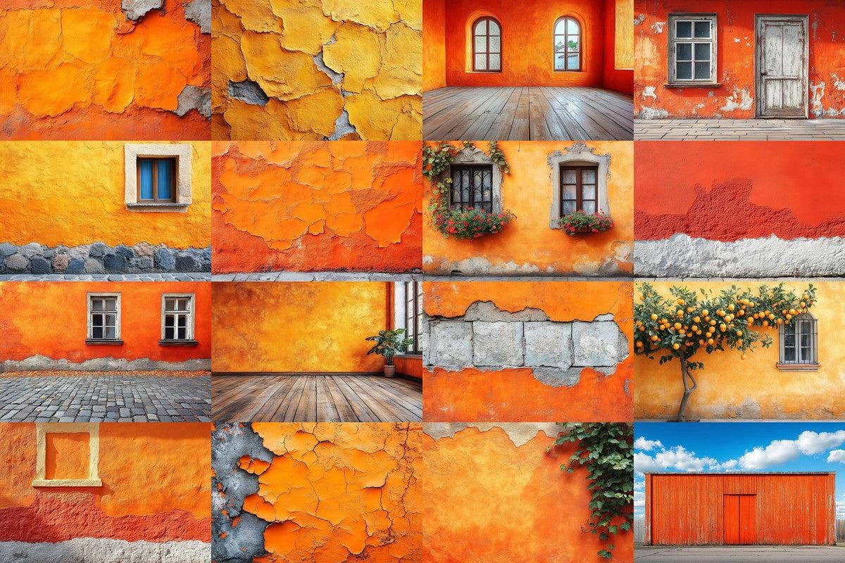 Orange Textured Wall Photography Backdrop PNGs for Photoshop Editing - Warm Aesthetic Master Overlay