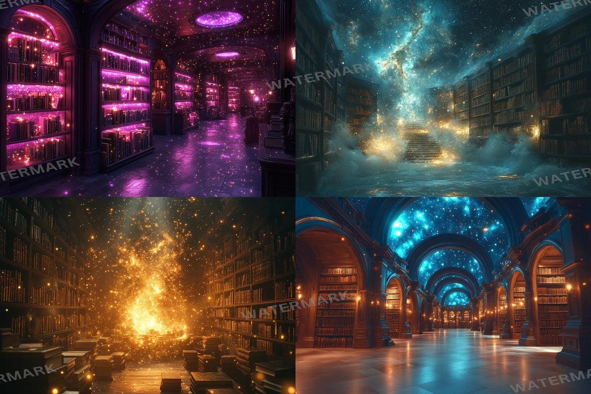 Celestial Library Dream Backdrops for Digital Art  Photography - Warm Inviting Aesthetic PNGs 00x00px