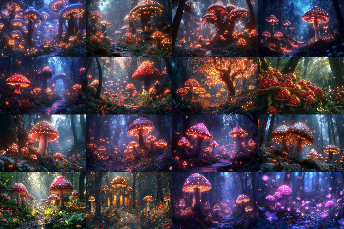 Magic Mushroom Forest Backgrounds - TV wallpaper Backgrounds, Enchanted Forest, Glowing Mushrooms, Mushroom Digital Backdrops, TV Background