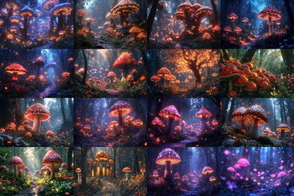 Magic Mushroom Forest Backgrounds - TV wallpaper Backgrounds, Enchanted Forest, Glowing Mushrooms, Mushroom Digital Backdrops, TV Background
