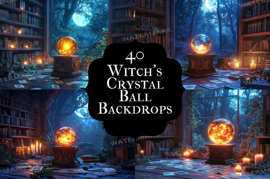 Witch Crystal Ball Backdrop: 4PNGs for Mystical Fortune Teller Photos, Magical Halloween Decor, Occult Divination Digital Backdrops