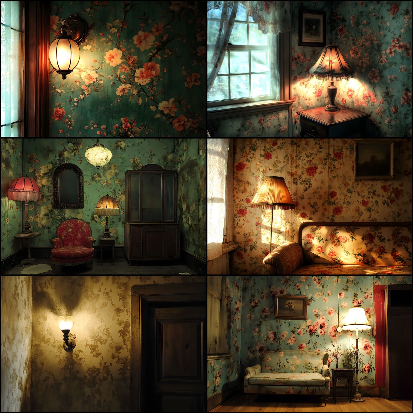 Vintage Wallpaper Room Digital Backdrop, Photography Backgrounds, Antique Interior Photo Prop, High-Res Image for Photographers