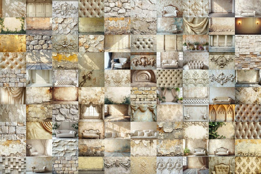 Vintage Beige Wall Backdrop - Rustic Textured Photography Background - Warm Neutral Photoshop Overlay for Portraits & Styled Shoots