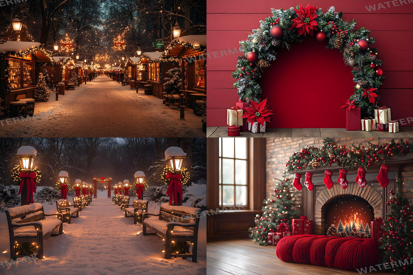 Christmas Backdrop, Digital Backdrop, Santa Christmas Backdrop For Kids Family, Festive Digital Download Christmas Background